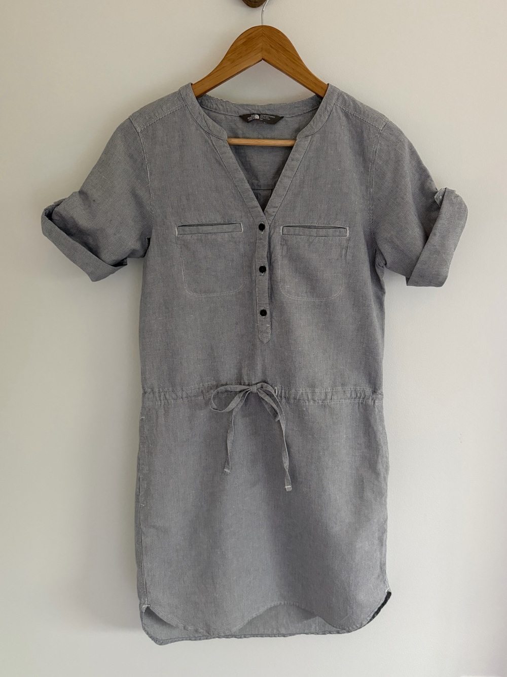 The North Face Linen Blend Striped Utility Shirt Dress Small